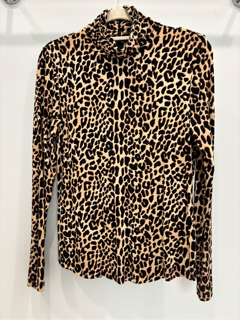 Elie Tahari Leopard-Print Long Sleeve Turtleneck Top - Black & Tan